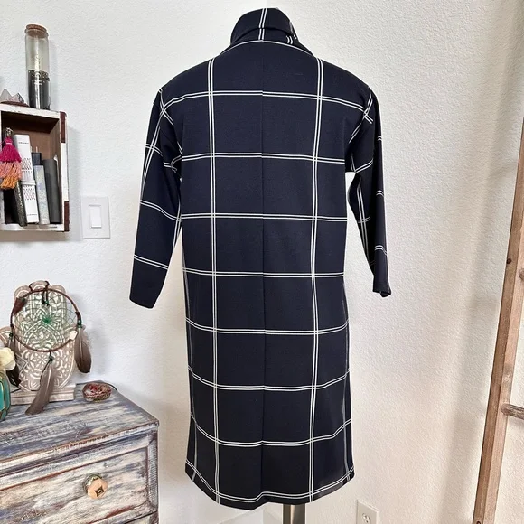Ann Taylor LOFT Windowpane Funnel Neck Navy White Tunic Dress Sz: XS - Picture 8 of 11